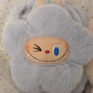 Cute Blue Furry Bag with Cartoon Face